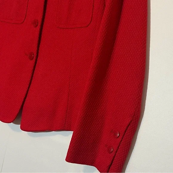 Donna Karan Women’s Red Blazer size 8 Round Neck Cotton pockets lined Christmas - Picture 7 of 11